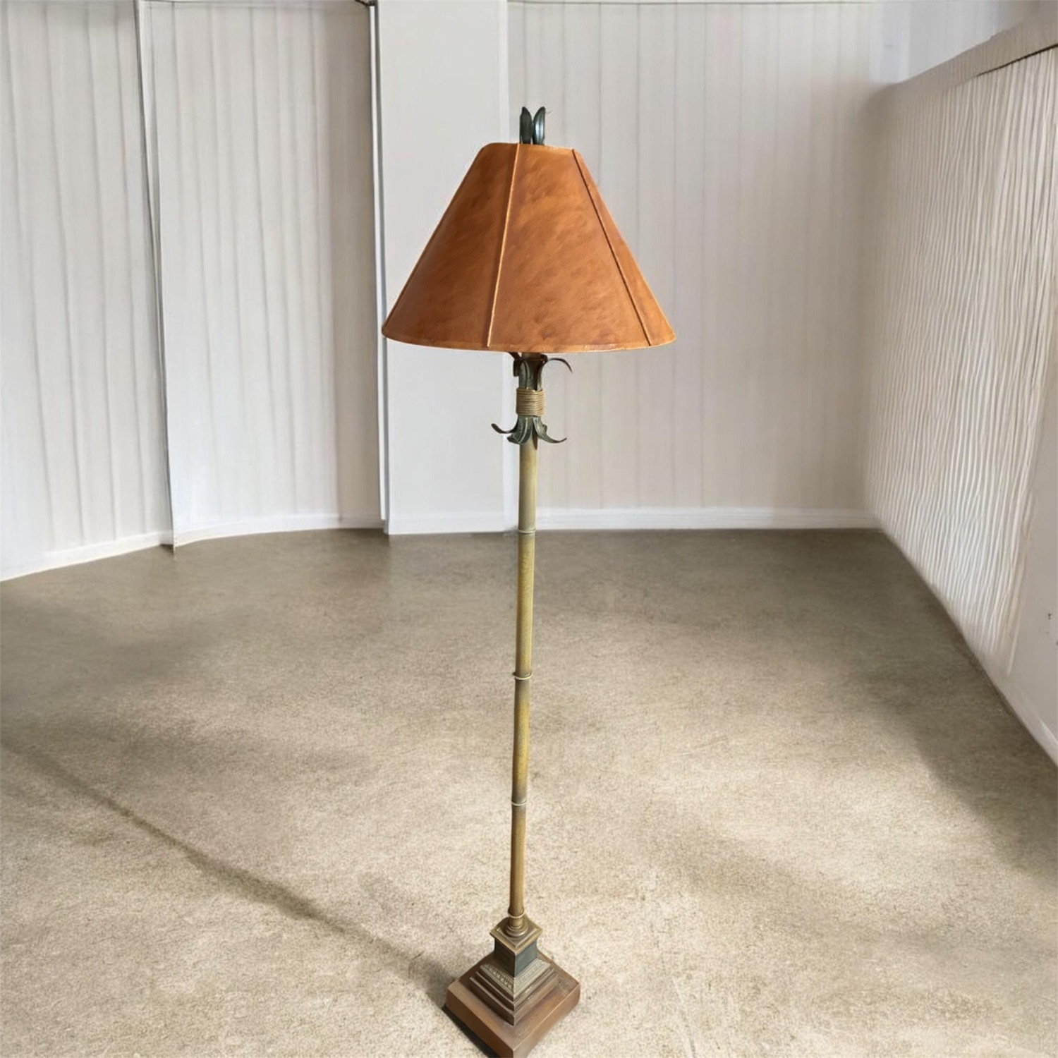 Bamboo-Style Floor Lamp with a Leather Like Shade - image-5