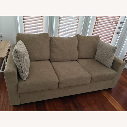 Used Living Spaces Reggie Light Brown Fabric 3+ Seater Sofa for sale on AptDeco