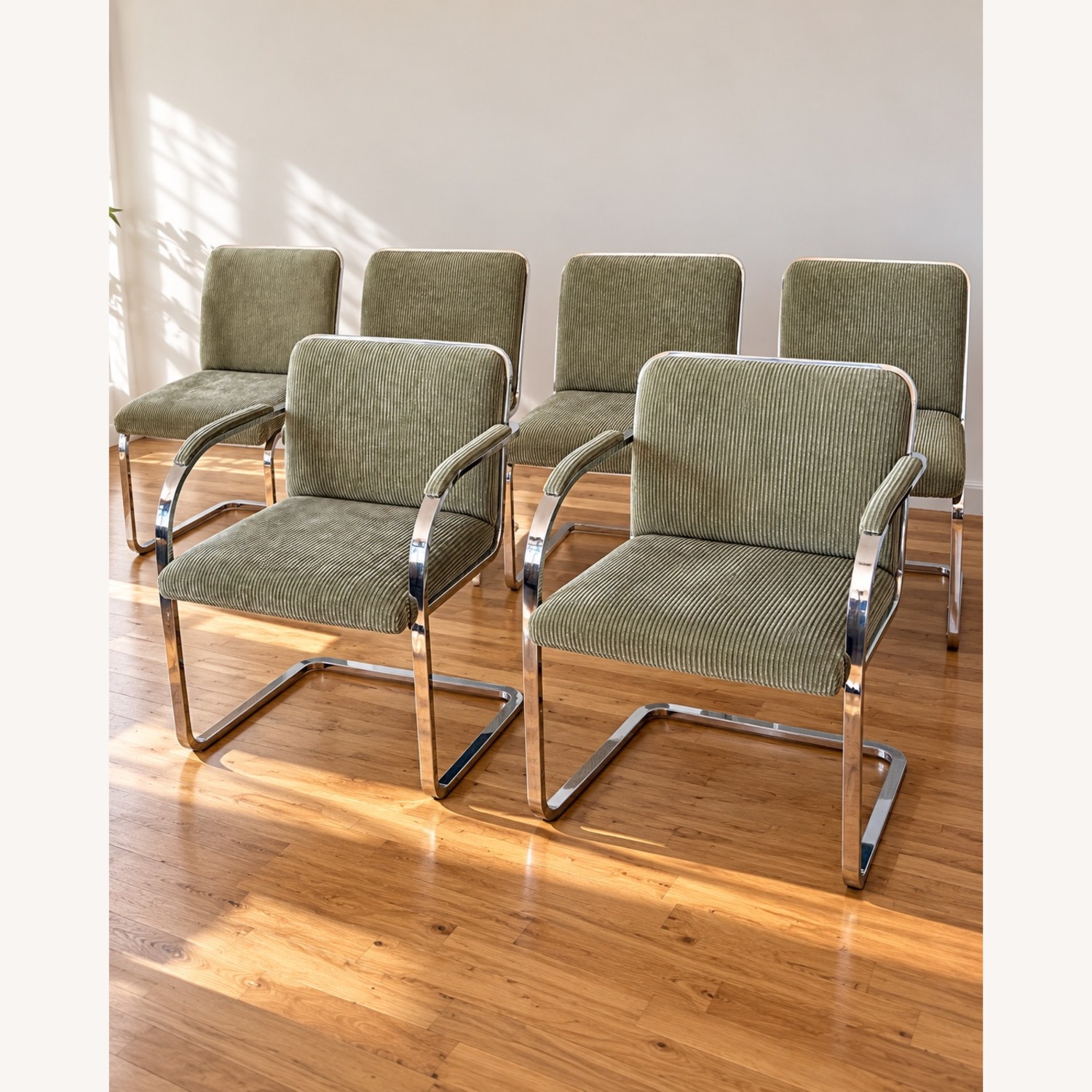 Chrome Knoll-Style Cantilever Dining Chairs - image-1