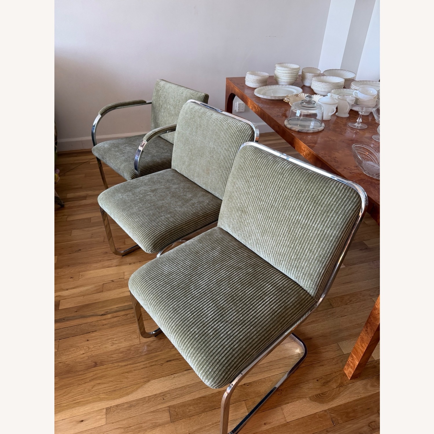 Chrome Knoll-Style Cantilever Dining Chairs - image-3