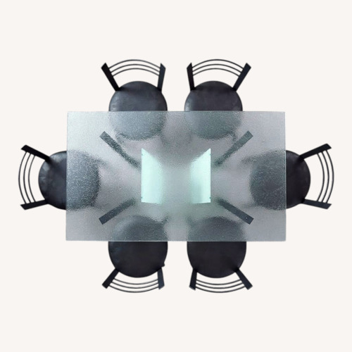 Used Postmodern Dining Table & Geometric Metal Chairs for sale on AptDeco