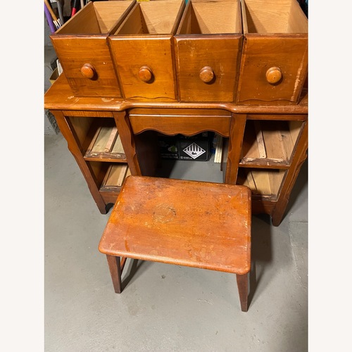 Used Wooden Desk with Wooden Stool for sale on AptDeco