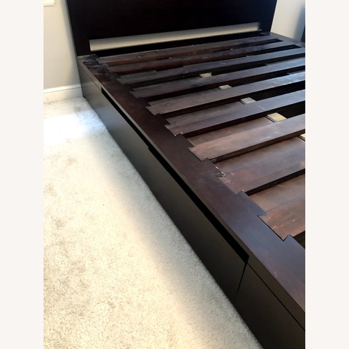 Used Dark Brown Real Heavy Wood Queen Bed for sale on AptDeco