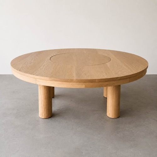 Used Round Rift White Oak Dining Table with Lazy Susan for sale on AptDeco
