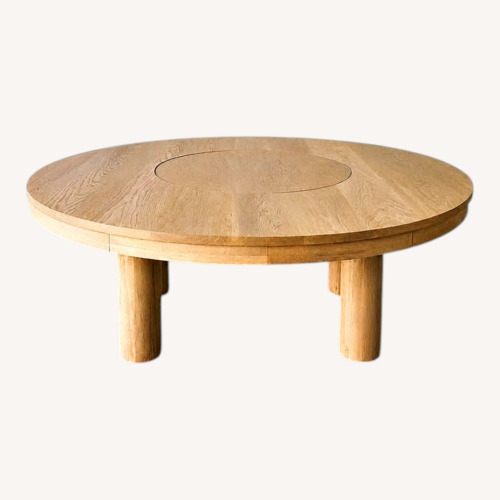 Used Round Rift White Oak Dining Table with Lazy Susan for sale on AptDeco