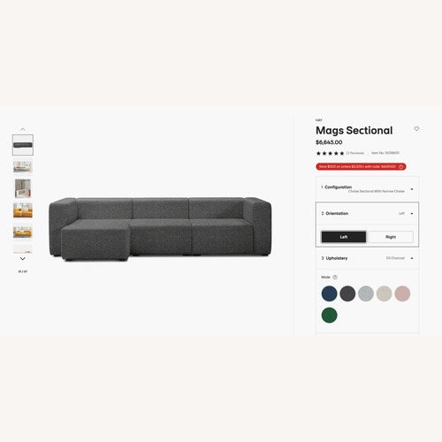 Used Hay Dark Gray Fabric 3 Piece Sectional for sale on AptDeco