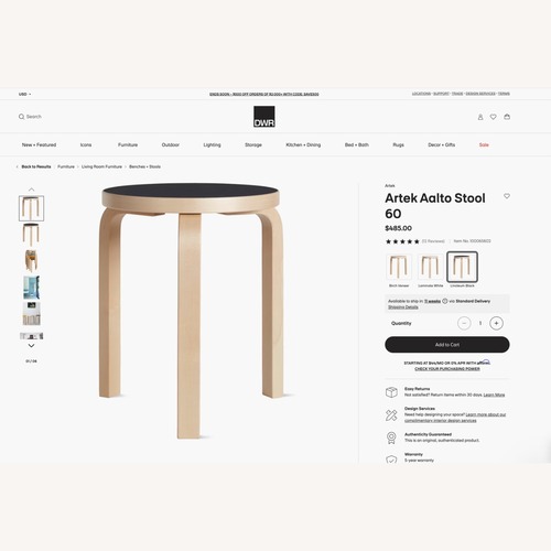 Used Artek USA Black Wood Stool for sale on AptDeco
