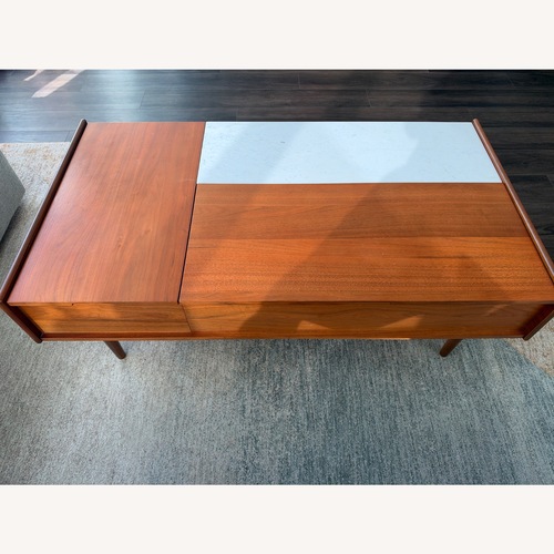 Used West Elm Mid-Century Marble Double Pop-Up Coffee Table (51") for sale on AptDeco