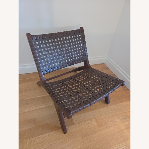 Used Safavieh Luna Dark Brown Leather Accent Chair for sale on AptDeco