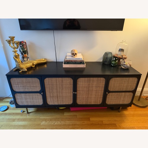 Used West Elm Black Rattan Ida Woven Media Console for sale on AptDeco