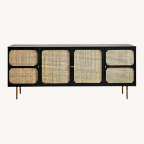 Used West Elm Black Rattan Ida Woven Media Console for sale on AptDeco