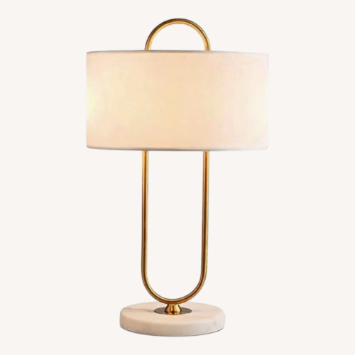 Used Pair CB2 Warner White Marble Table Lamps for sale on AptDeco
