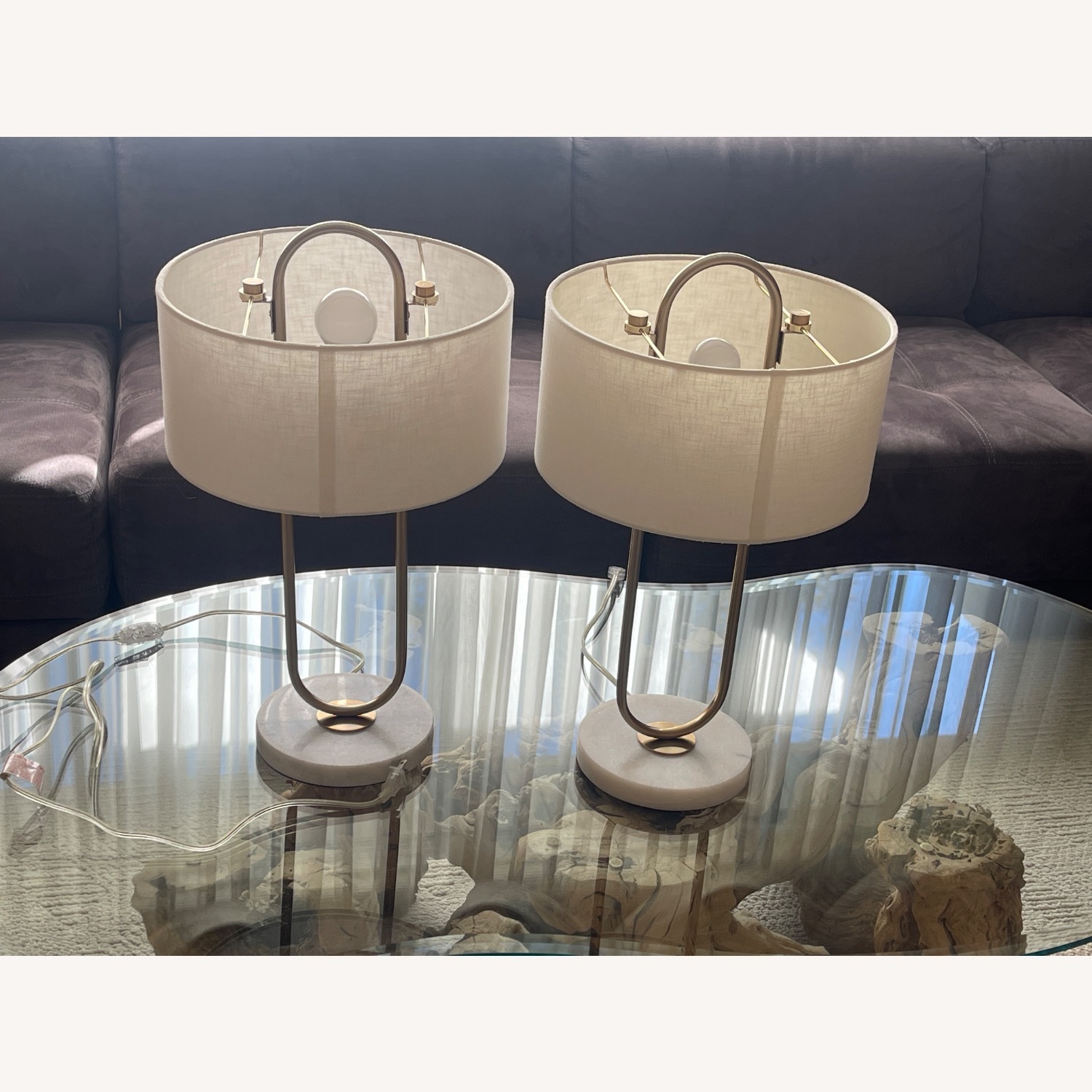 Pair CB2 Warner White Marble Table Lamps - Set of 2 - image-1