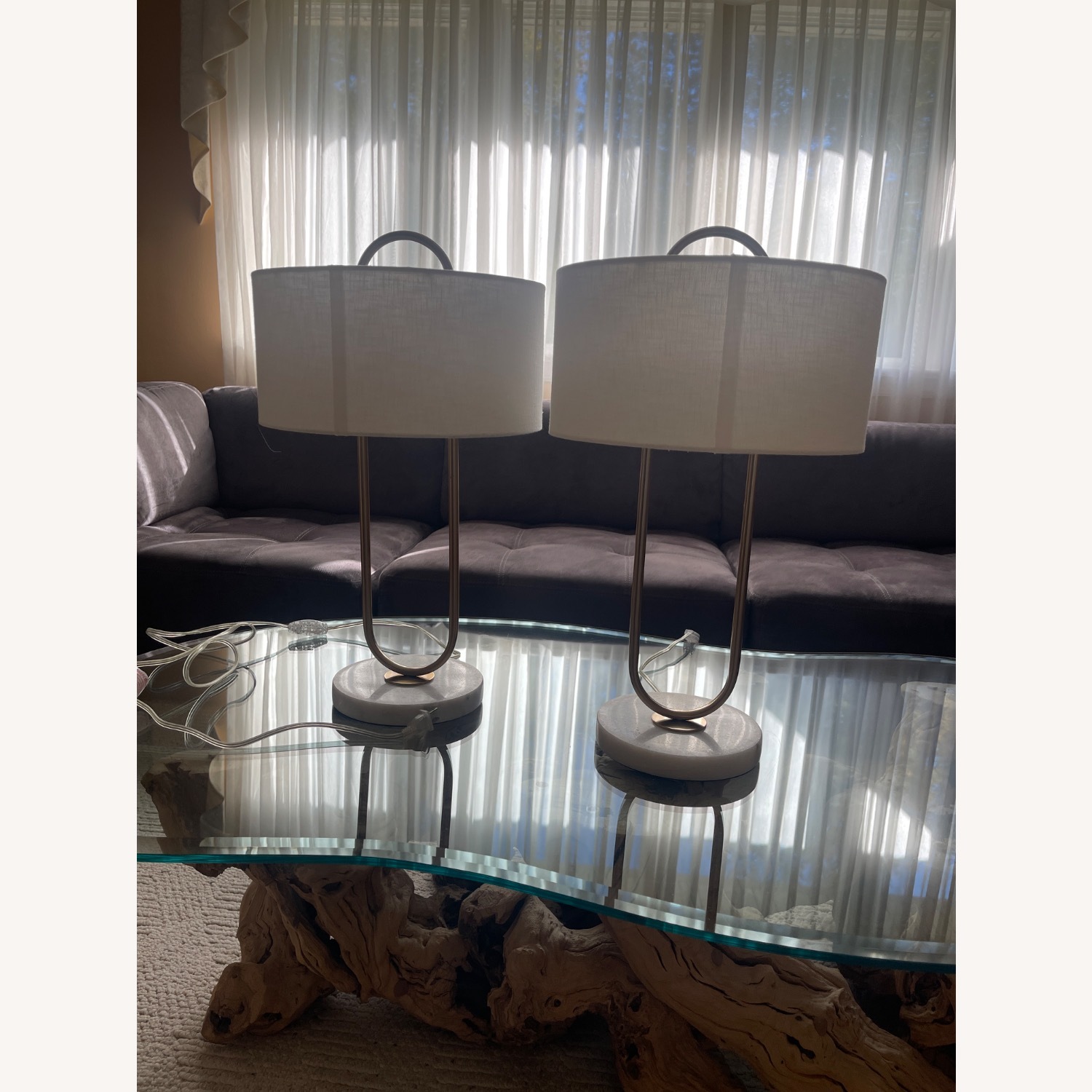 Pair CB2 Warner White Marble Table Lamps - Set of 2 - image-2