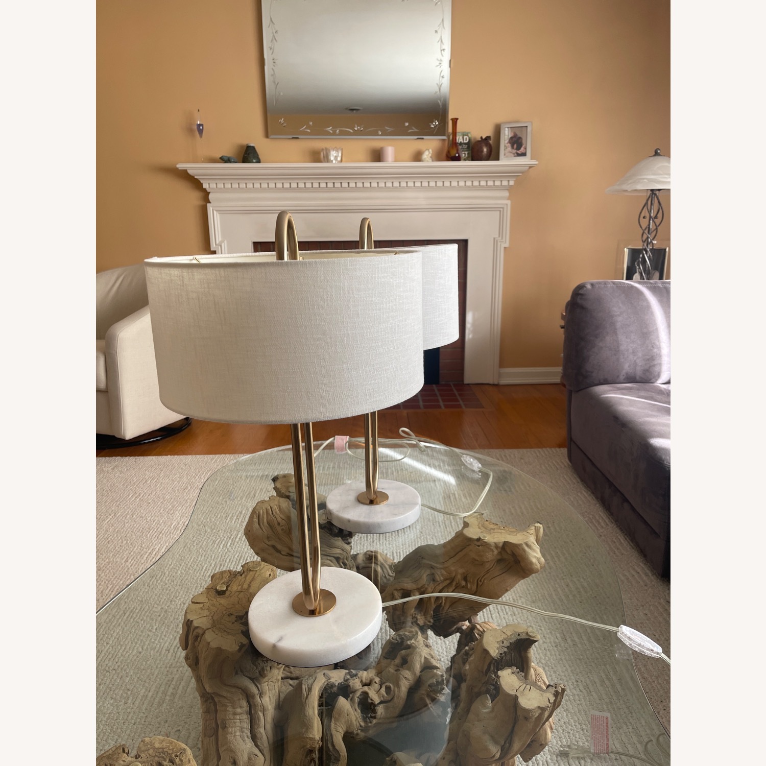 Pair CB2 Warner White Marble Table Lamps - Set of 2 - image-3