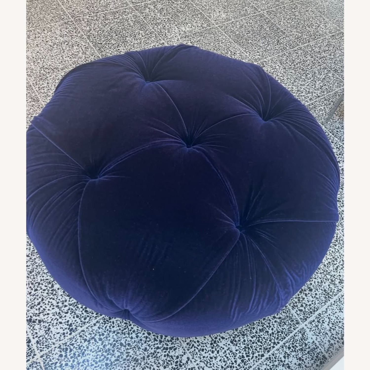 Plush Blue Mohair J. Robert Scott Tufted Ottoman - image-1