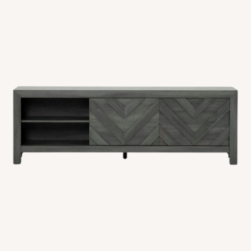Used Baylor Grey 71” Modern Chevron Wood TV Stand  for sale on AptDeco