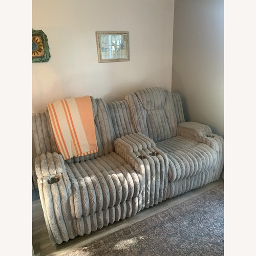 Used Wayfair Light Gray Fabric Loveseat Double Recliner for sale on AptDeco