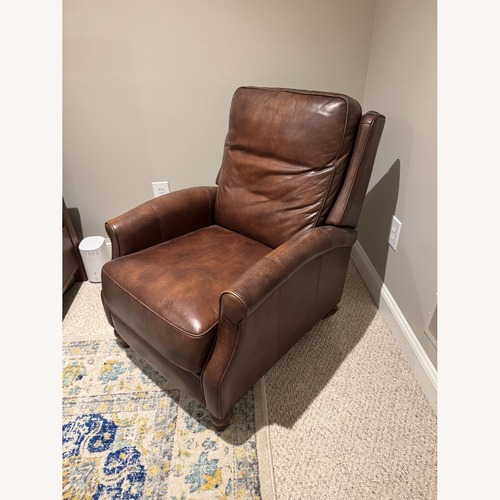 Used Macy's Barstow Saddle Leather Push-Back Recliner for sale on AptDeco