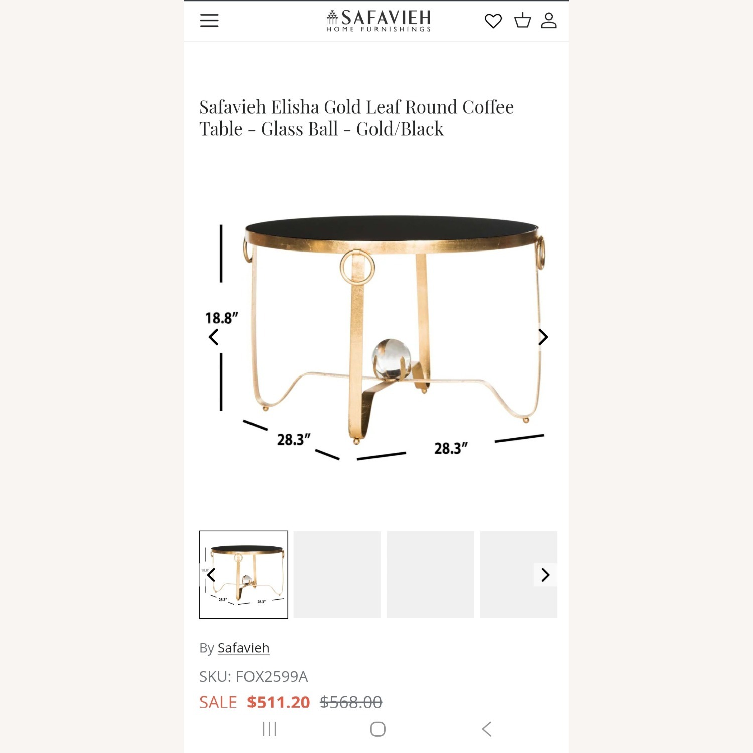 Safavieh Gold And Black Coffee Table - image-3