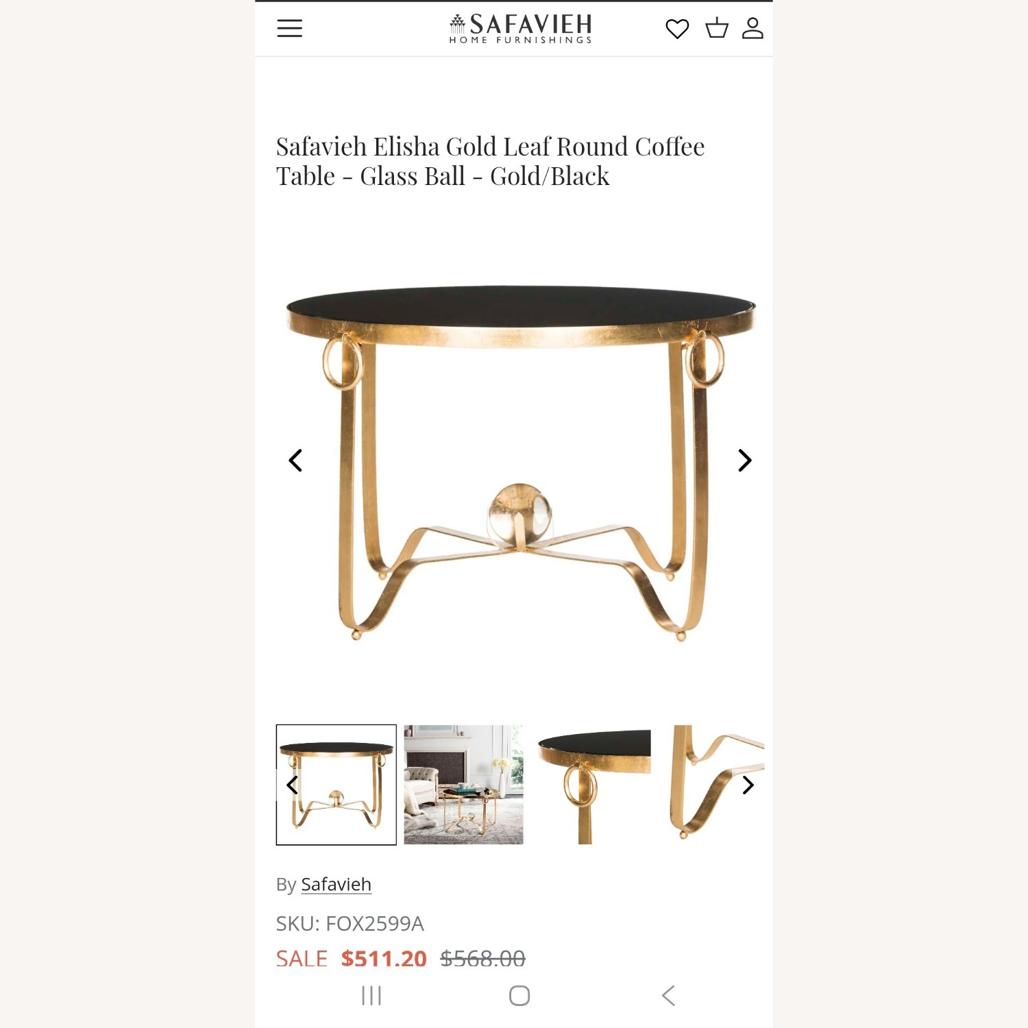 Safavieh Gold And Black Coffee Table - image-1