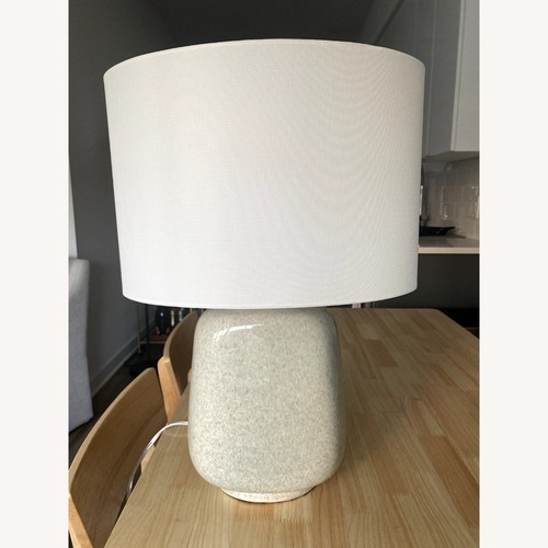 Used Blue and White Reactive Glaze Ceramic Table Lamp for sale on AptDeco