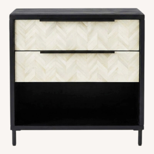 Used CB2 Black Wood & Bone Inlay Nightstand for sale on AptDeco