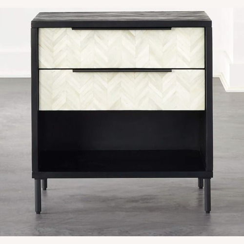Used CB2 Black Wood & Bone Inlay Nightstand for sale on AptDeco
