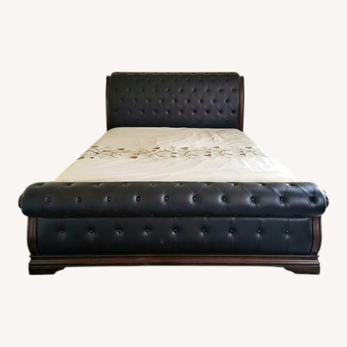 Used Starwood Furniture Dark Grey leather King Bed for sale on AptDeco