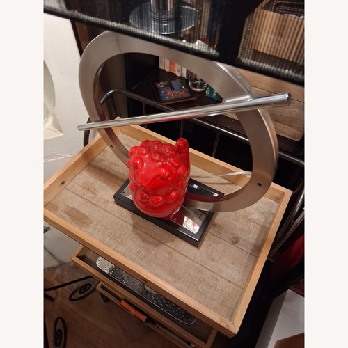 Used Natural Wood and Cast Iron Rolling Cart for sale on AptDeco