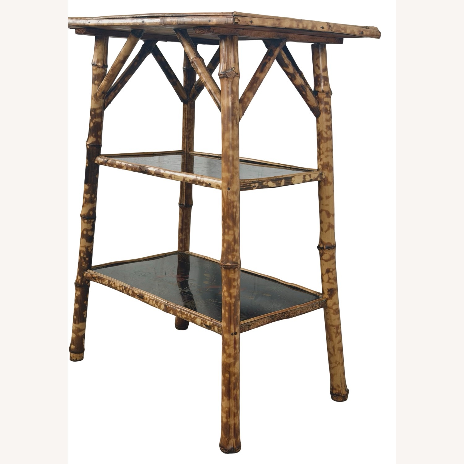 Antique Tiger Bamboo Three-Tier Side Table - image-6