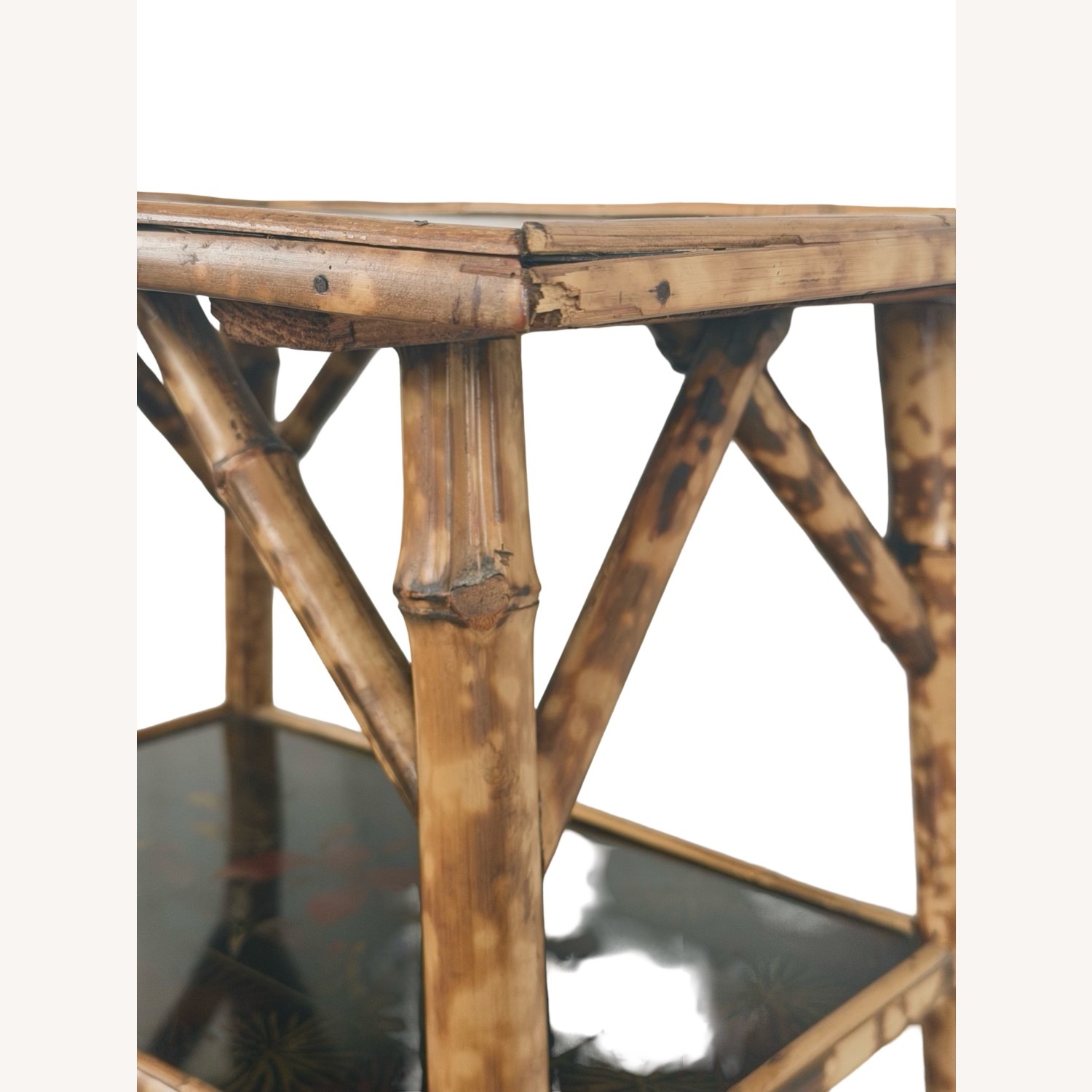 Antique Tiger Bamboo Three-Tier Side Table - image-7