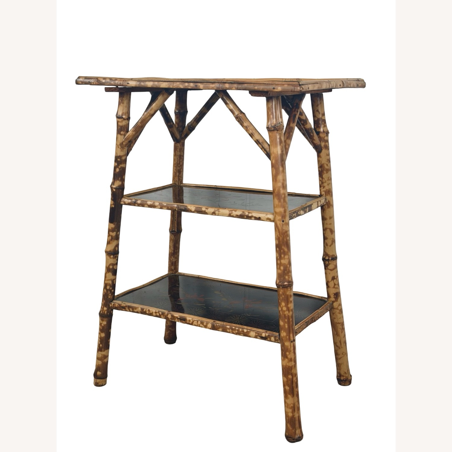 Antique Tiger Bamboo Three-Tier Side Table - image-1