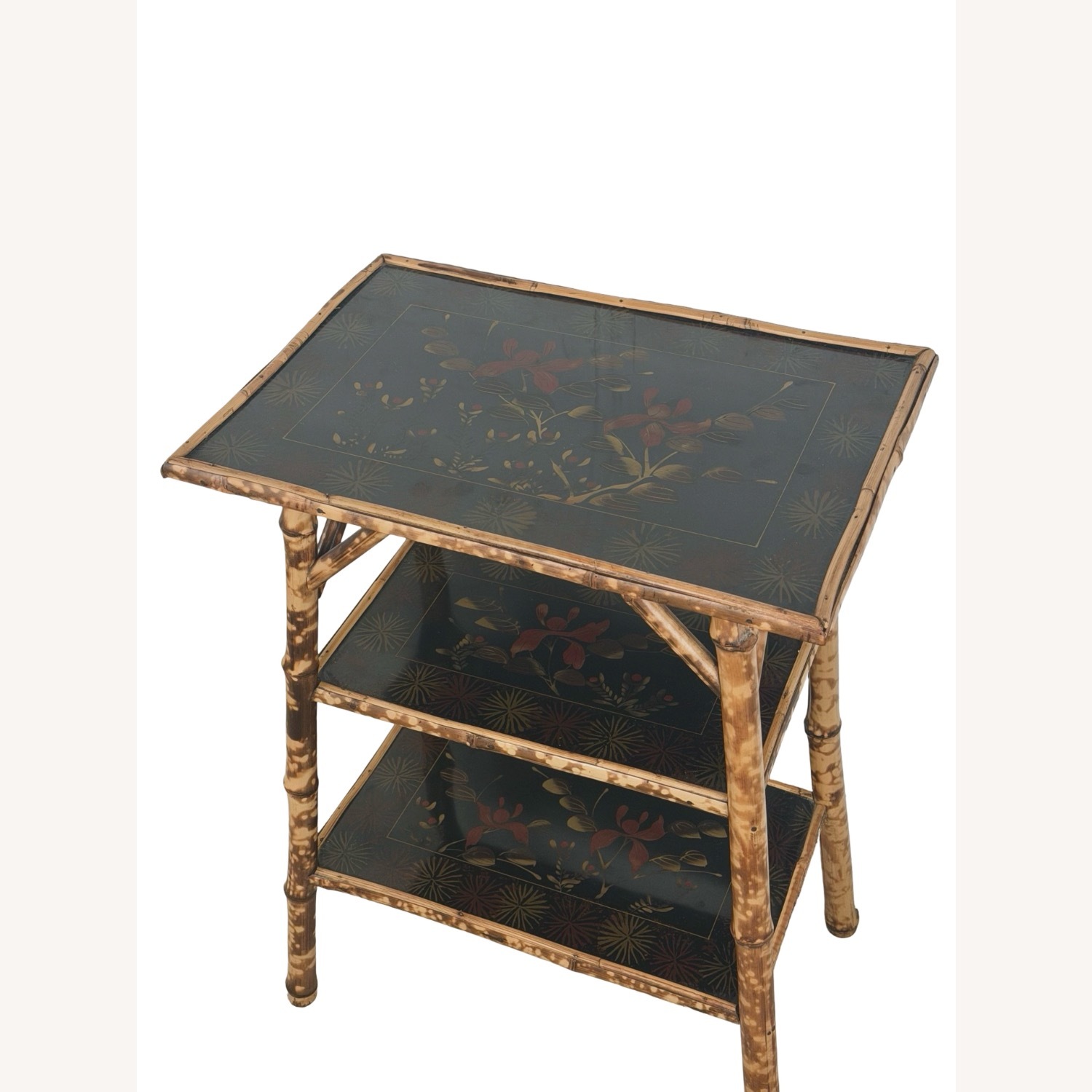 Antique Tiger Bamboo Three-Tier Side Table - image-3