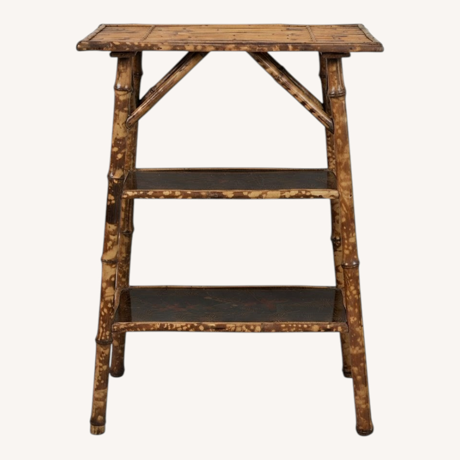 Antique Tiger Bamboo Three-Tier Side Table - image-0