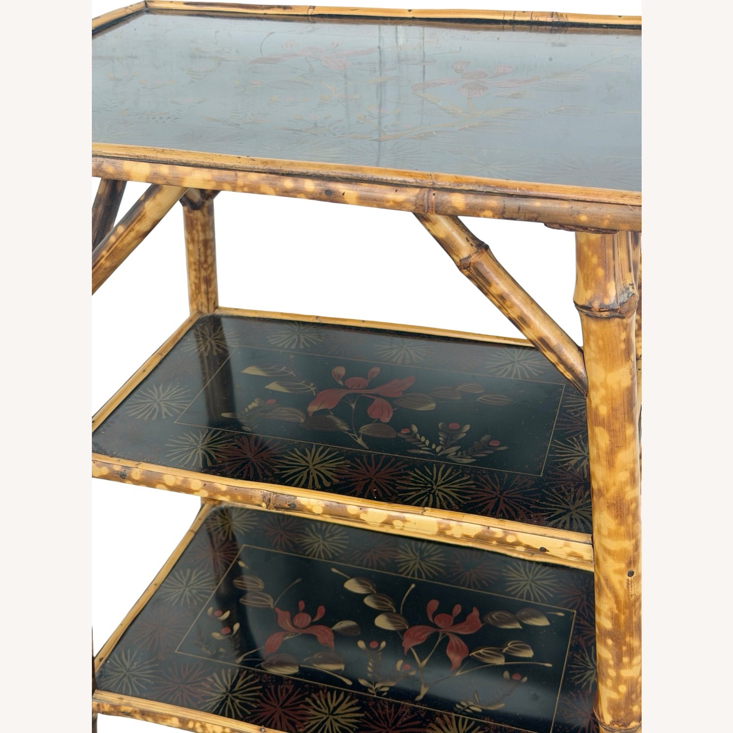 Antique Tiger Bamboo Three-Tier Side Table - image-13