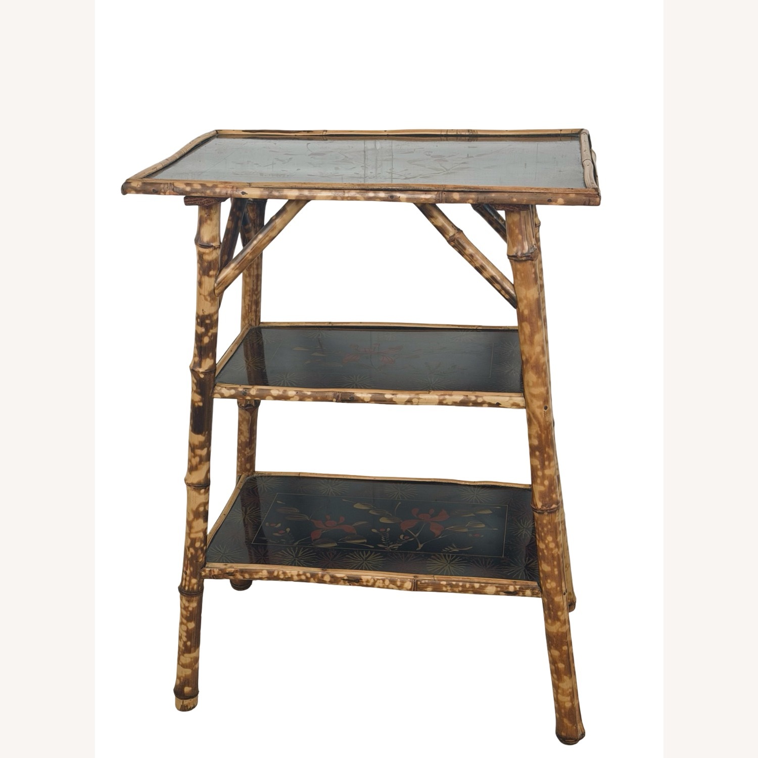 Antique Tiger Bamboo Three-Tier Side Table - image-2