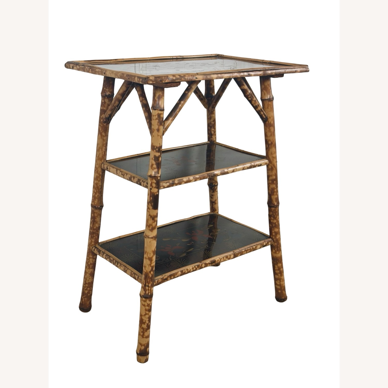 Antique Tiger Bamboo Three-Tier Side Table - image-5