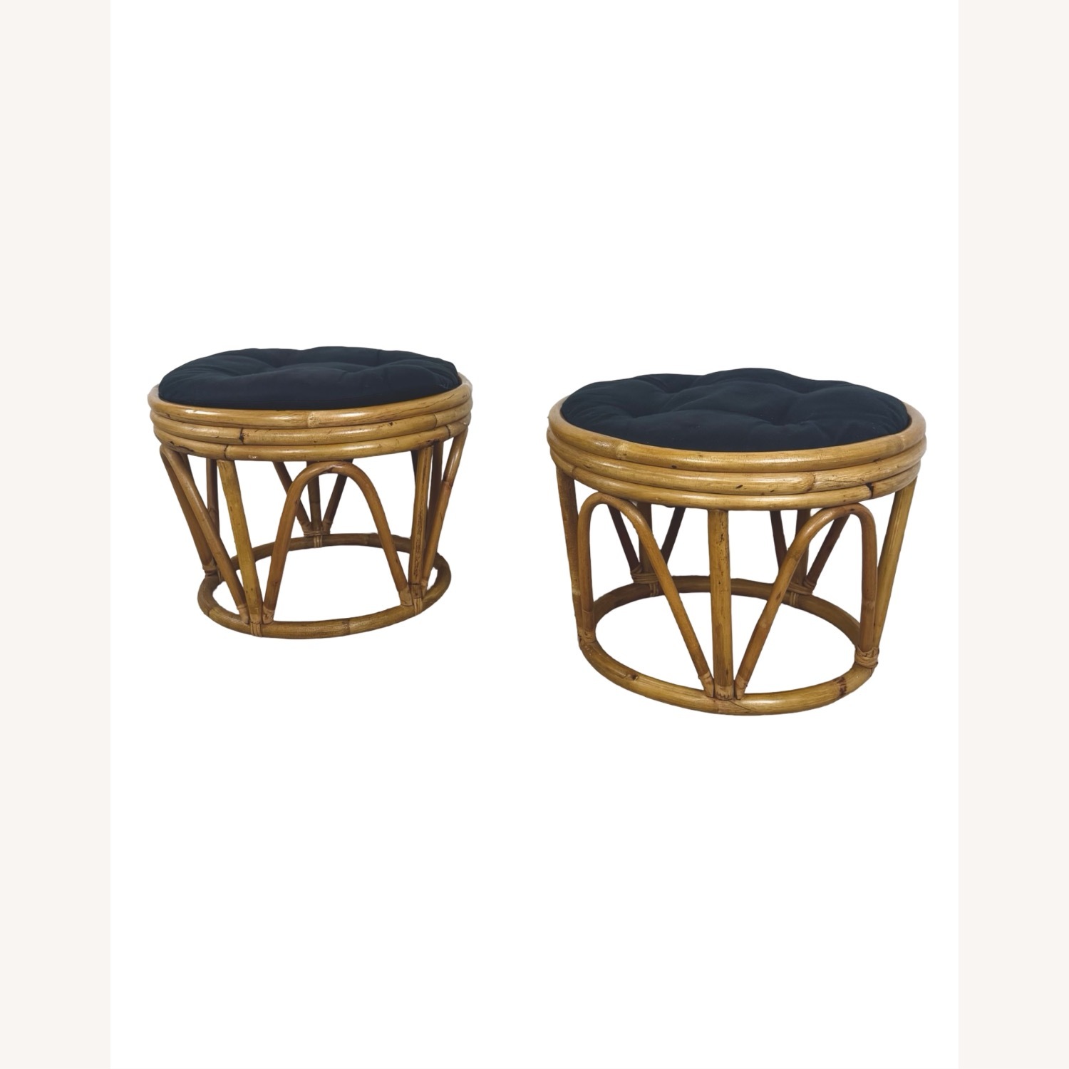Pair of Vintage Round Rattan Footstools - image-1