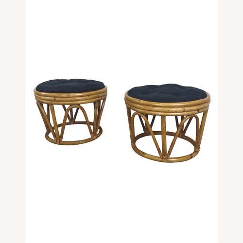 Used Pair of Vintage Round Rattan Footstools for sale on AptDeco