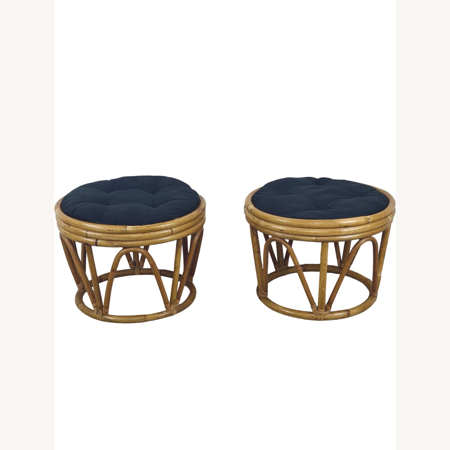 Pair of Vintage Round Rattan Footstools - image-7