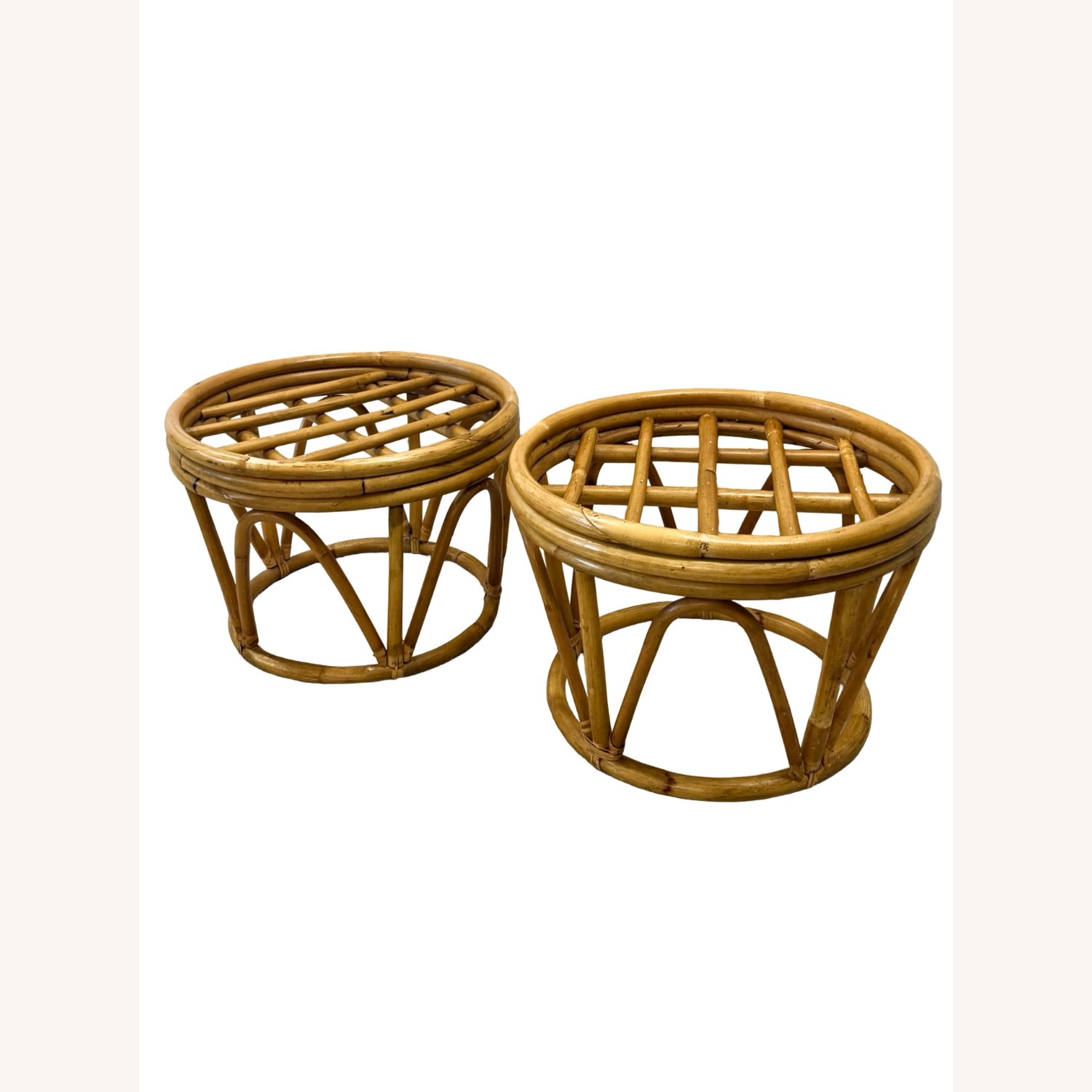 Pair of Vintage Round Rattan Footstools - image-9