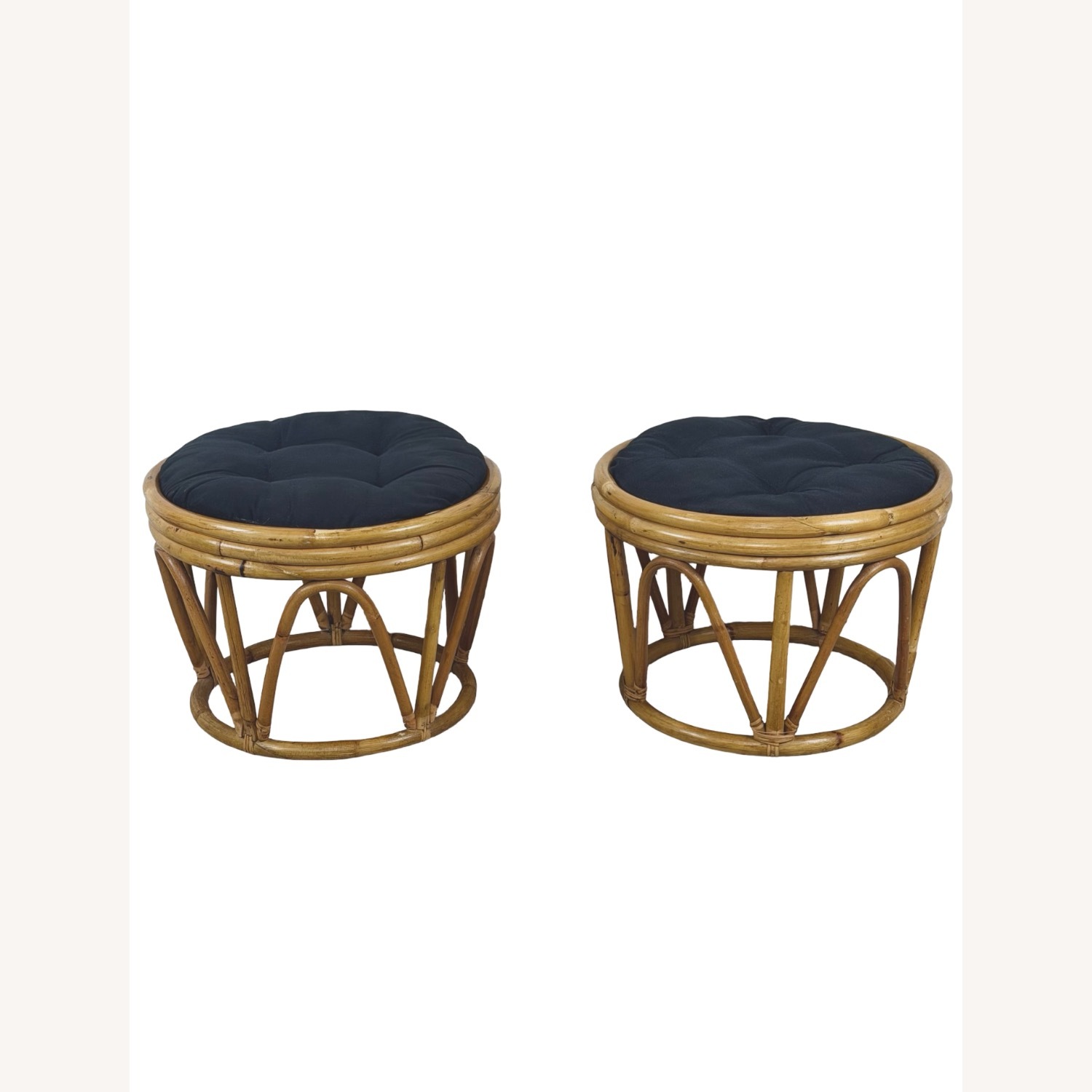 Pair of Vintage Round Rattan Footstools - image-8