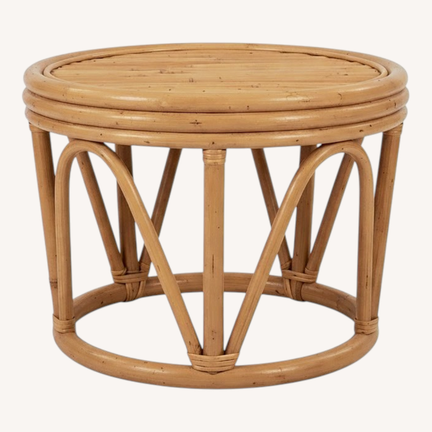 Pair of Vintage Round Rattan Footstools - image-0
