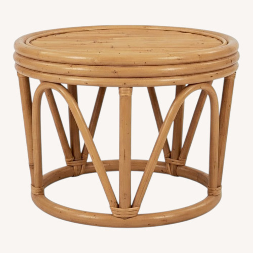 Used Pair of Vintage Round Rattan Footstools for sale on AptDeco