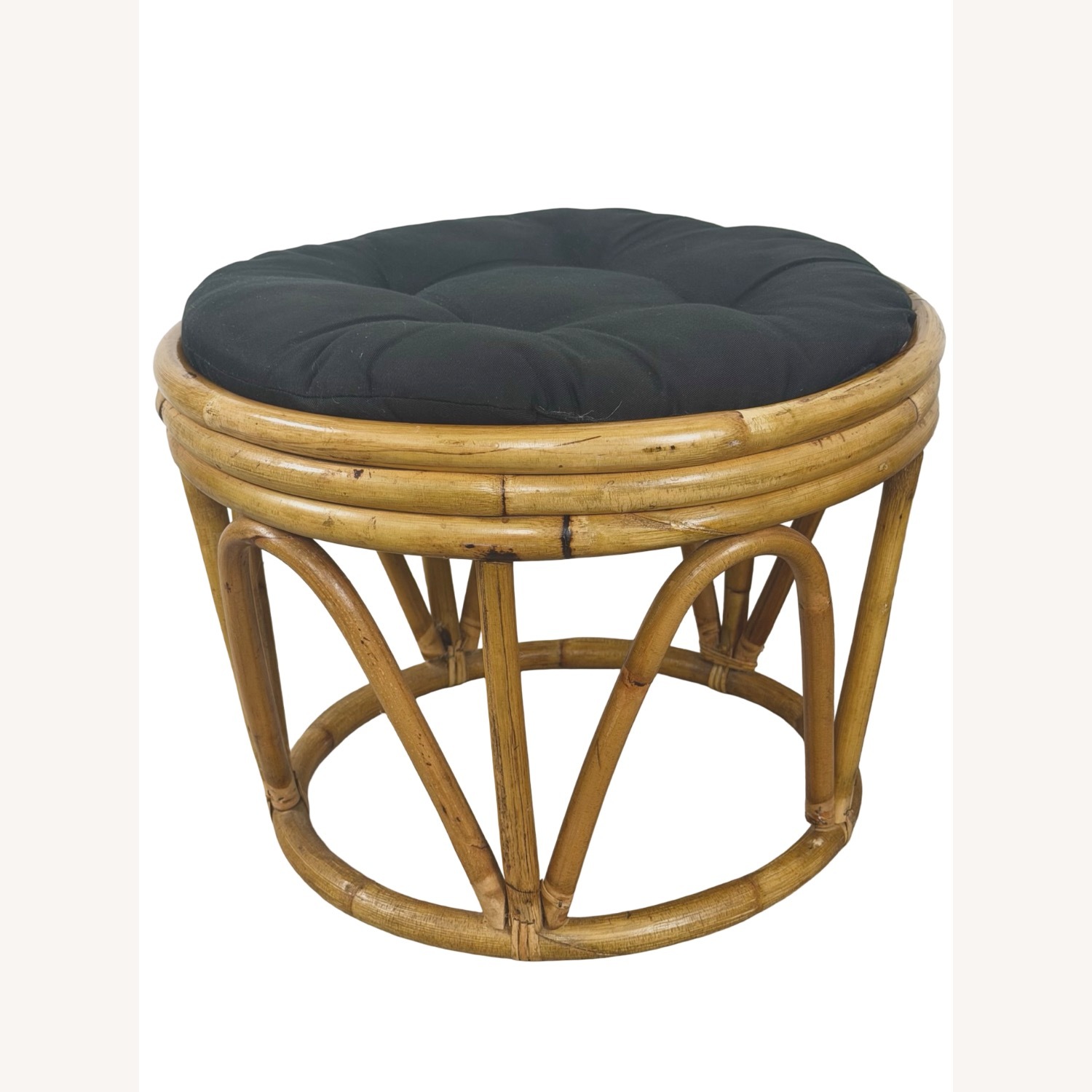 Pair of Vintage Round Rattan Footstools - image-5