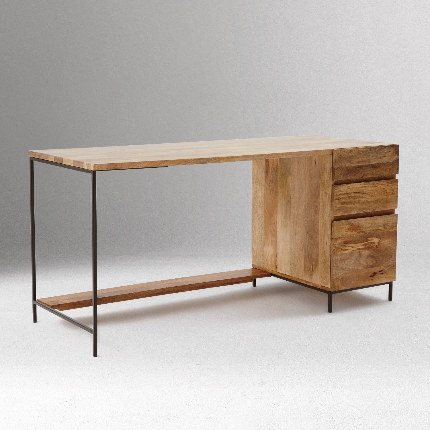 West Elm Solid Wood Modular Desk W File Cabinet - image-4