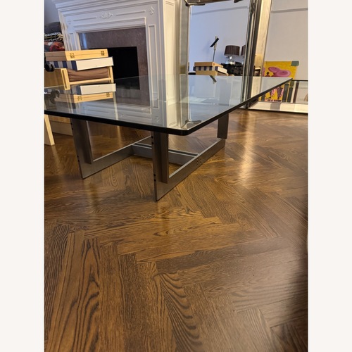 Used Modern Glass & Brushed Steel Coffee Table for sale on AptDeco