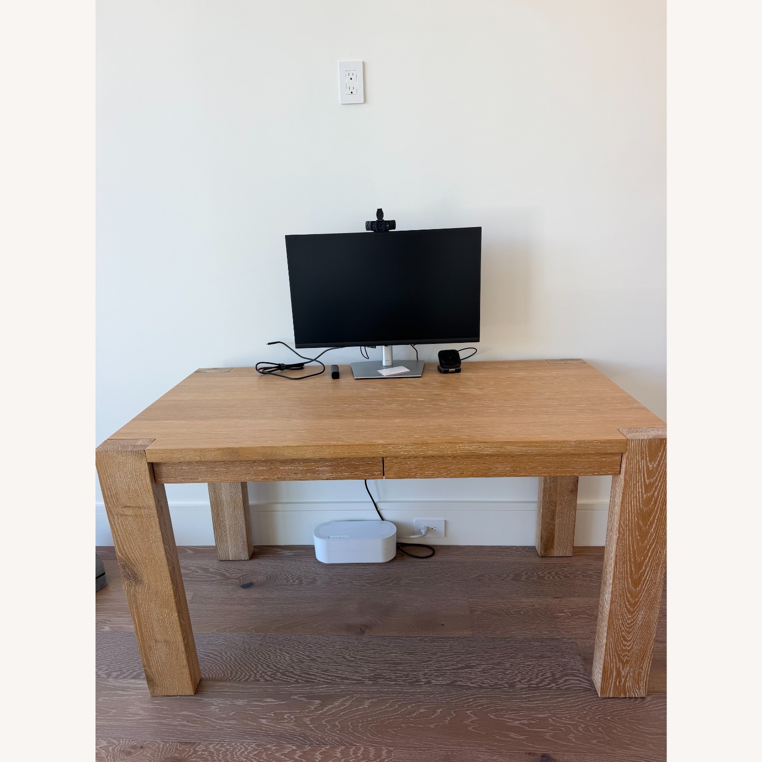 Crate & Barrel Terra White Oak Desk with Outlets - image-1