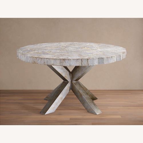 Used Arhaus Petra Round Dining Table in Century Marble for sale on AptDeco
